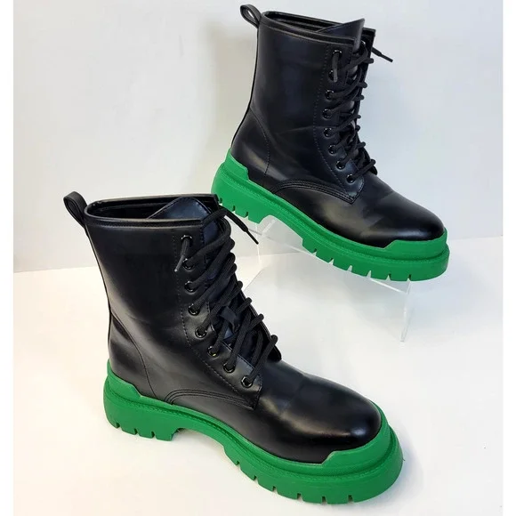 Liliana Combat Boots Womens Size 10 Black Green Lace Up Chunky Platform Grunge - Picture 4 of 16